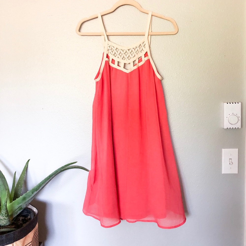 High Neck Bright Coral Swing Dress